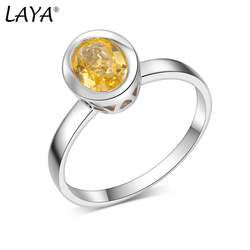 

LAYA 925 Sterling Silver Synthetic Oval Colorful Crystal Simple Bezel Setting Ring For Women Fashion Original Modern Jewelry