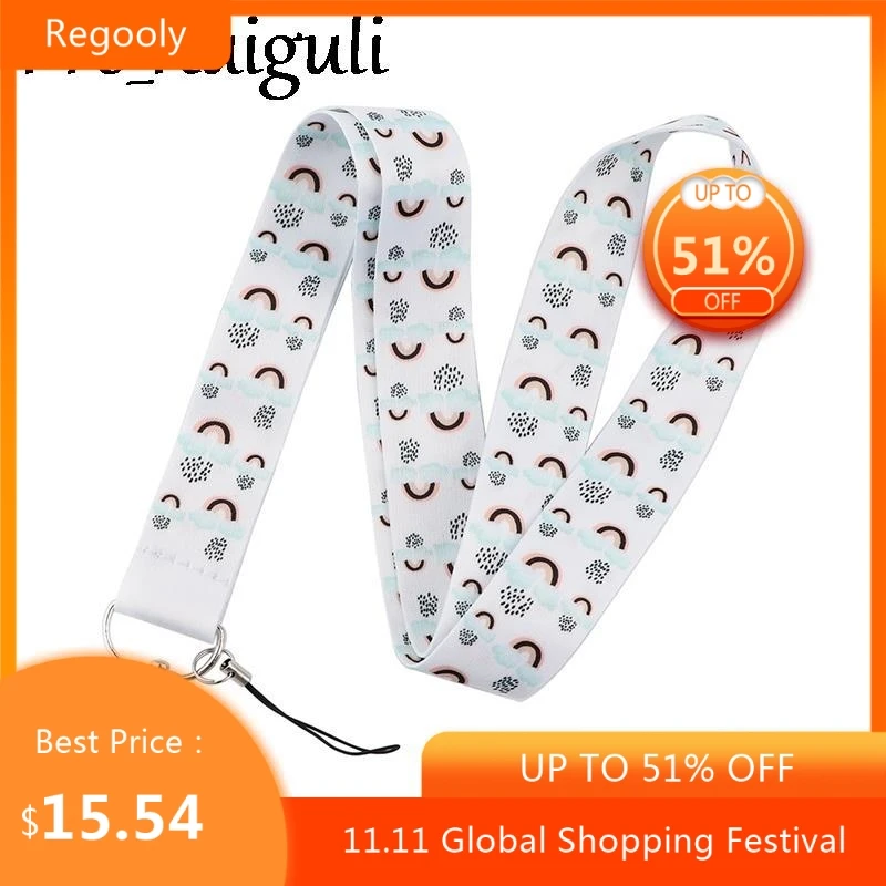 

30pcs Cartoon rainbow Lanyard Keys Phone Holder Funny Neck Strap With Keyring ID Card DIY Animal webbings ribbons Hang Rope