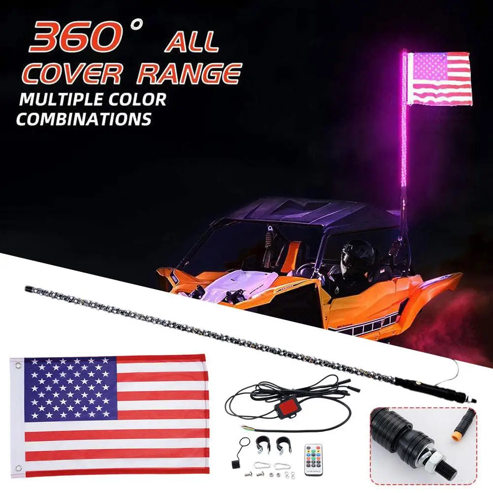 

Colorful 60cm/2FT Car Decoration Off-Road Motorcycle Whip Spriral Antenna Lights Led Flag ATV Light UTV With Flagpole Navig A6H0