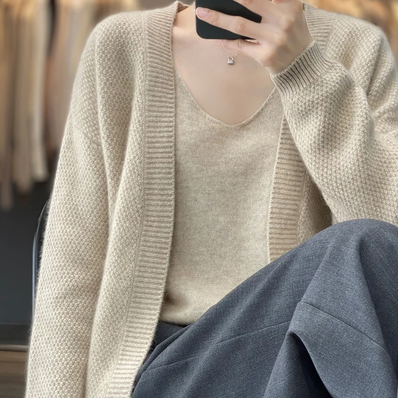 Long Sleeve Wool Sweater Coat Women's Autumn and Winter New Loose and Versatile Knitwear