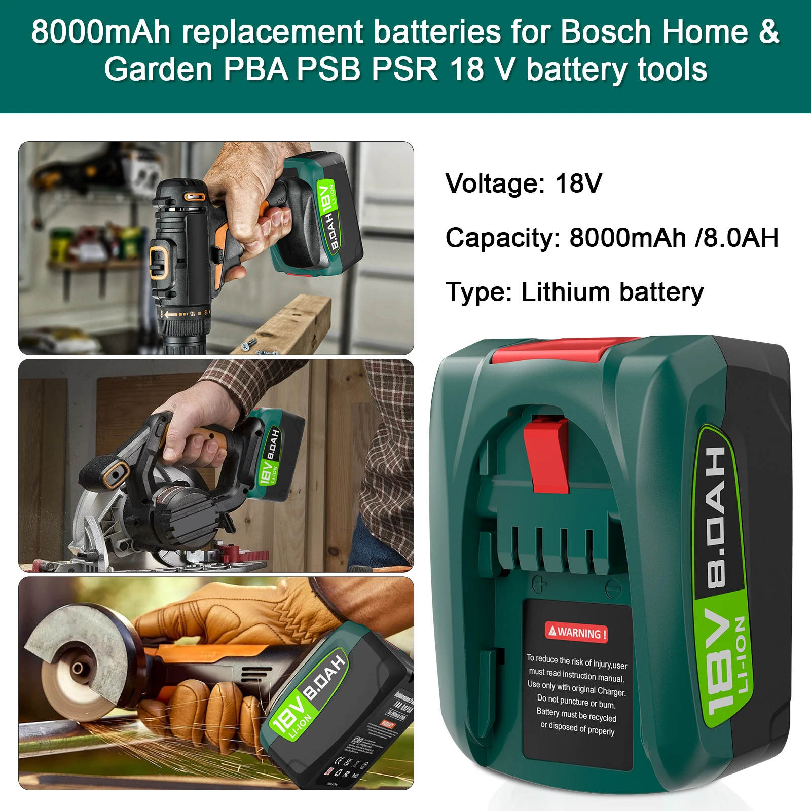 Аккумуляторная батарея Bosch PBA для электроинструментов AL1880CV AL1810CV AL18815CV AL1830CV