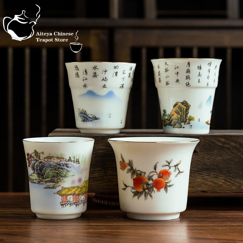 

Sheep fat jade porcelain tea cup Landscape master cup Single cup Creative tea cup Personal cup Tea cup Office business gift