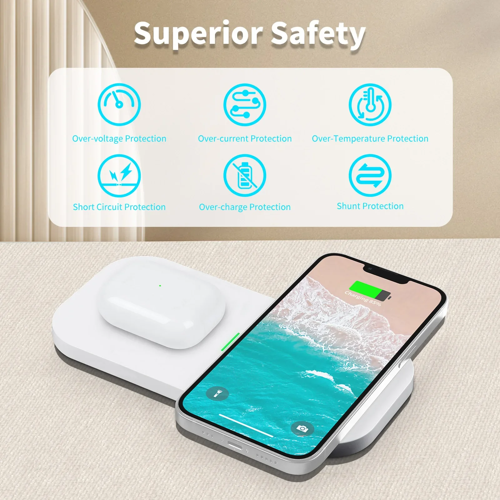 Фото Беспроводная зарядная панель 2-в-1, тонкая и портативная, для iPhone, AirPods и Apple Watch №3