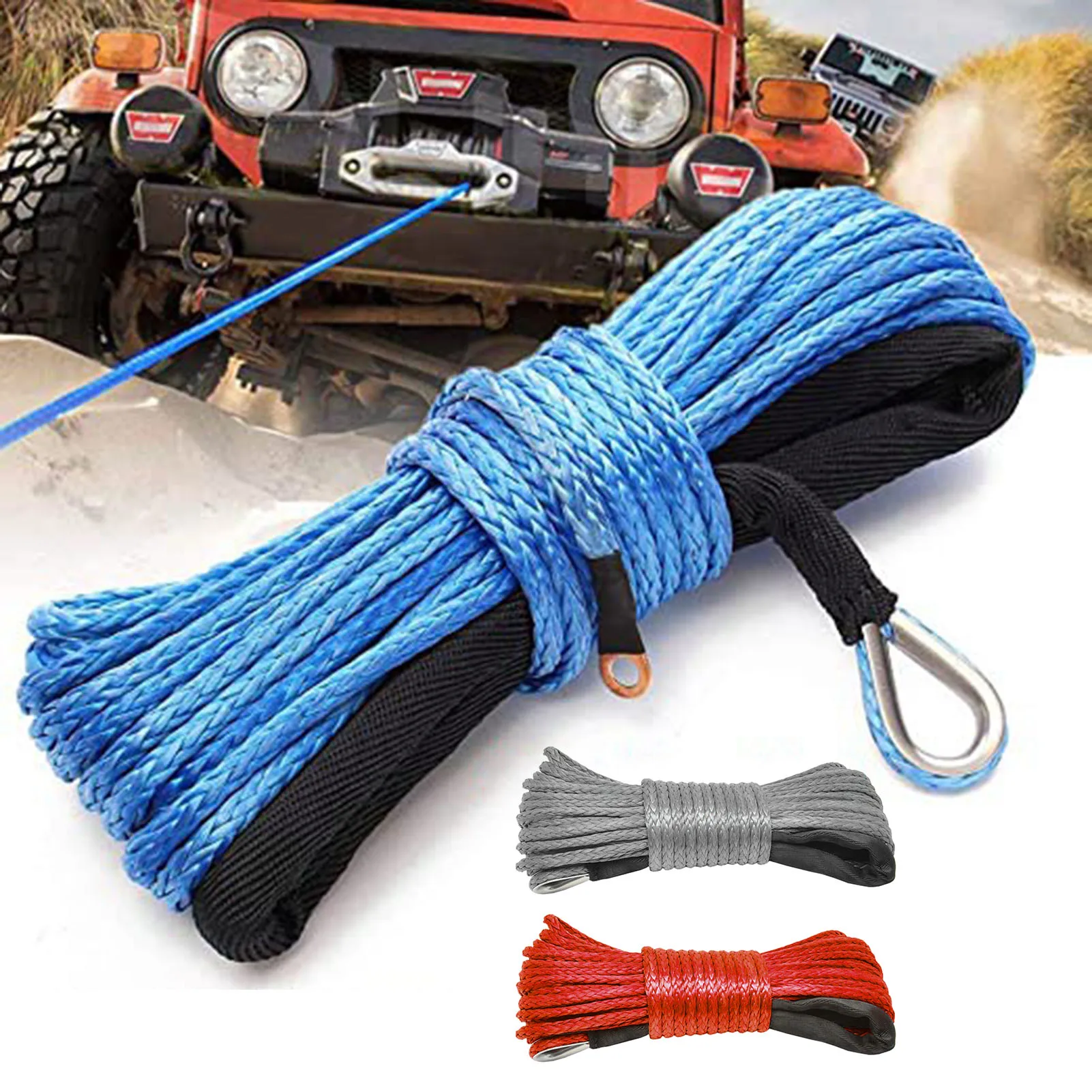 

Winch Rope Trailer String Line Cable 15M 6mm Synthetic Towing Rope With Hook Car Emergency String 7700lbs For ATV UTV Truck Boat