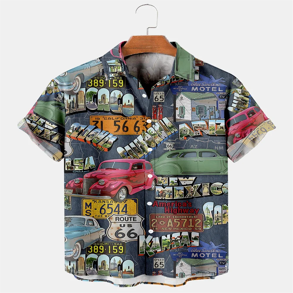 Hawaiian 3D oil painting geometric printing short sleeved top for men's fashionable clothing summer beach vacation casual shirt