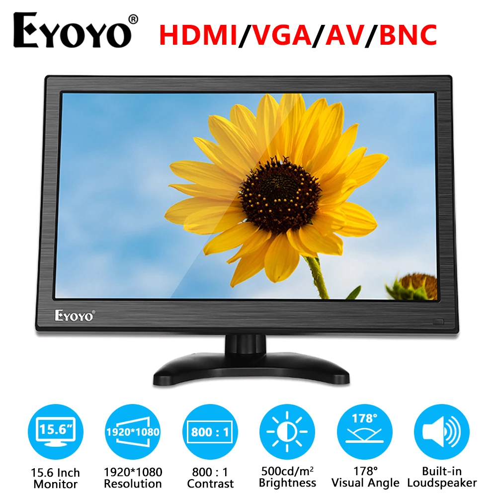 Eyoyo 15,6 'IPS экран монитор HDMI Дисплей 1920x1080 AV/VGA/BNC/USB HDMI порт 178 ° с дистанционным управлением FHD монитор для ПК CCTV