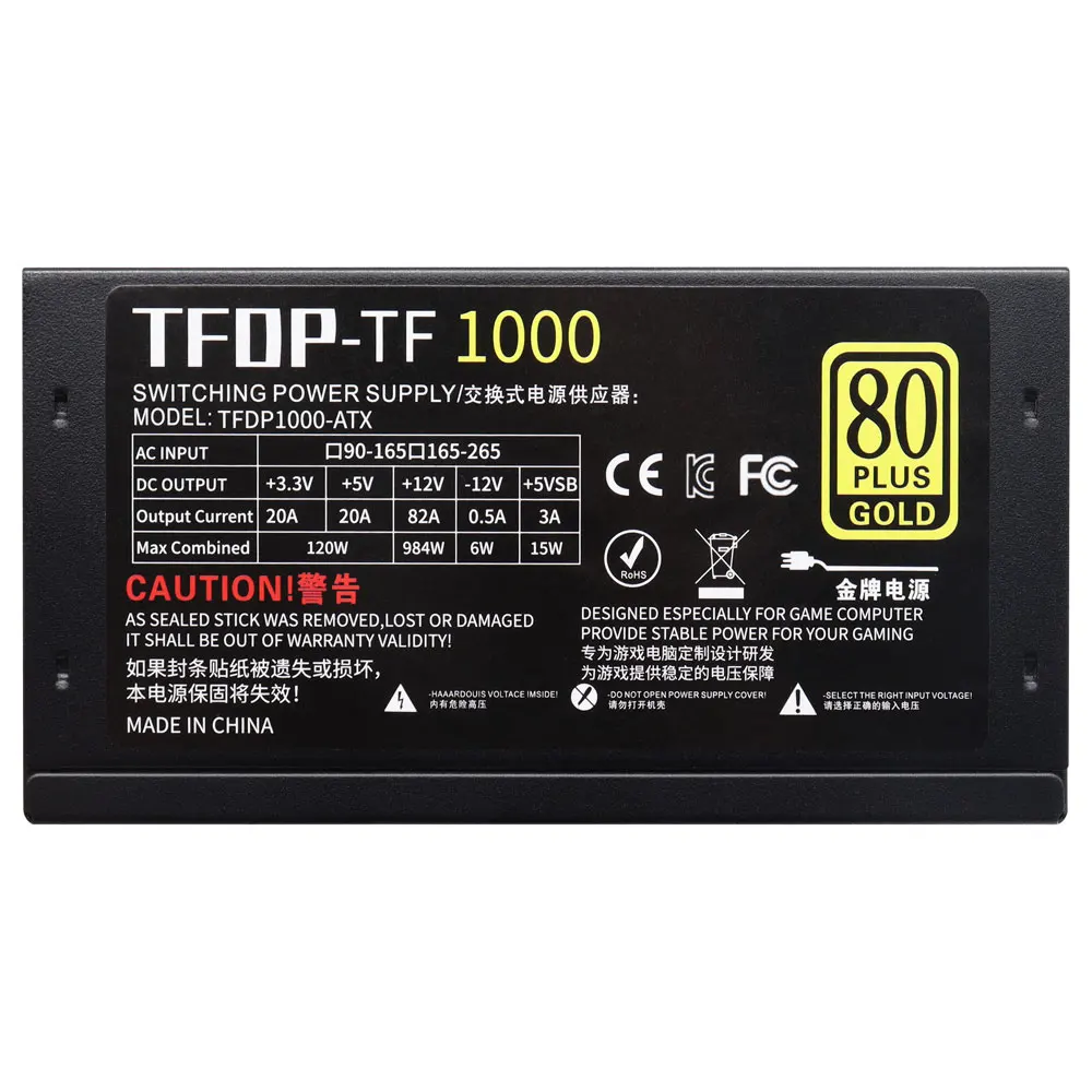 Блок питания для ПК с полным модулем 1000 Вт 80 плюс Золотой блок Fonte Активный