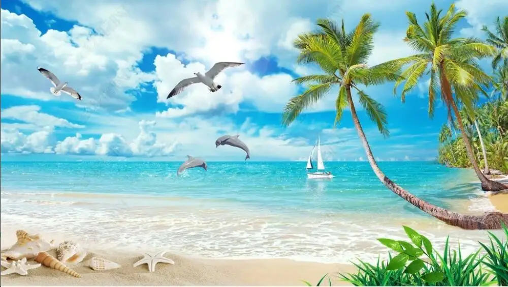 3d фото обои на заказ роспись вид море красивый Пляжный Пейзаж гостиная домашний