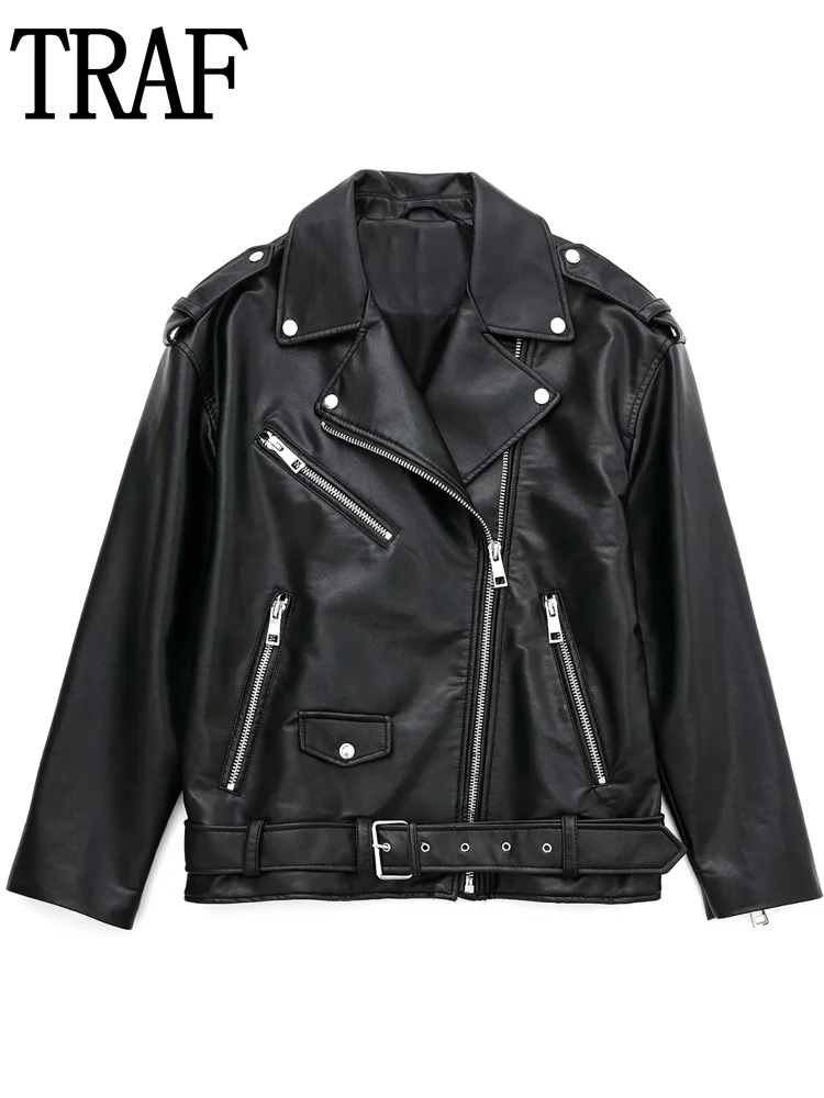 

TRAF Parkas Black Jacket Women Zip Up Leather Jacket Coats Woman Winter 2022 Y2K Long Sleeve Oversize White Jacket Outerwear