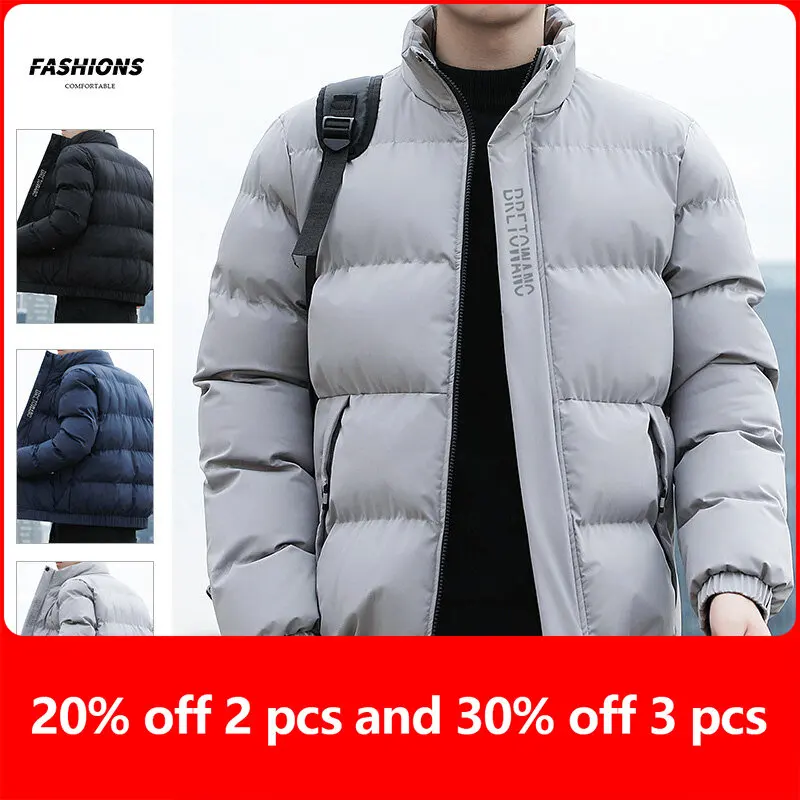 

New cotton coat men stand collar tide brand autumn and winter cotton coat student down coat thickened plus size Men cotton coat