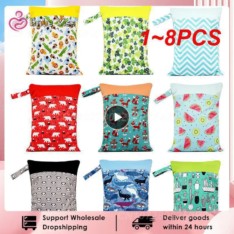 

1~8PCS Waterproof Reusable Wet Bag Printed Pocket Nappy Organizers Travel Wet Dry Bags 25x20cm Small Diaper Bag Wet Clothing