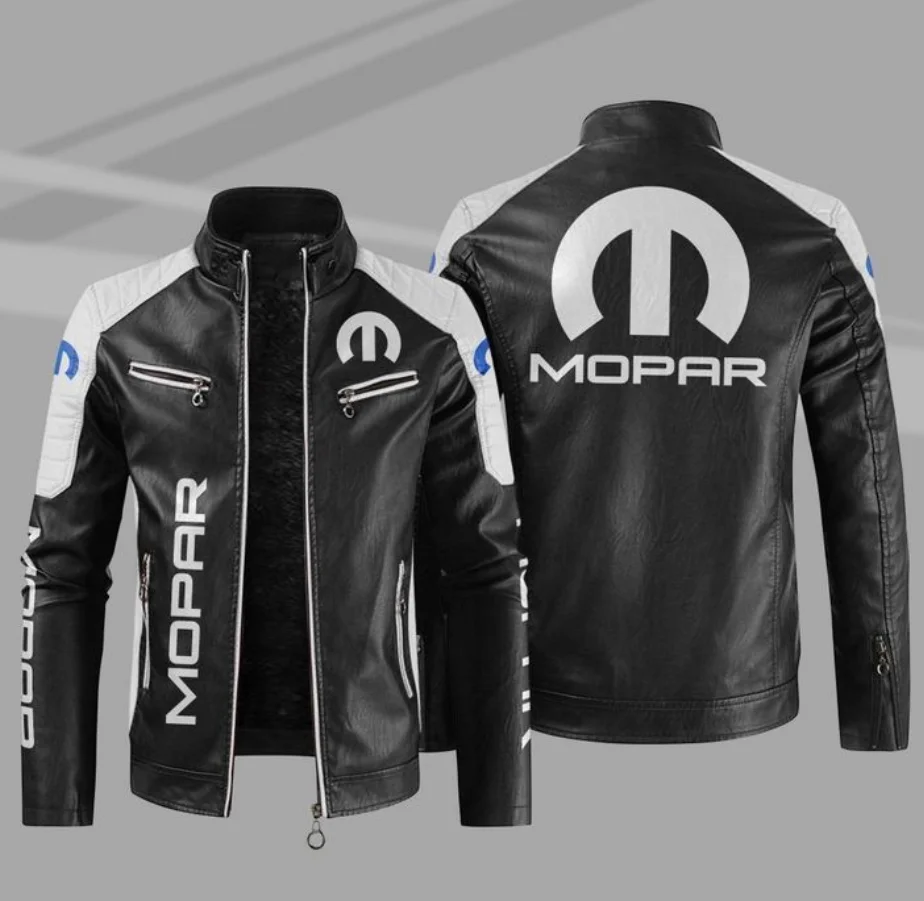 MOPAR Logo Men's PU Leather Jacket MEN Goat Black  Male Bomber Motorcycle Jackets Autumn Winter Mens Clothes