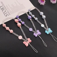 mobile phone lanyard wrist chain short bead pendant hand beaded strong anti lost sling pendant lanyard keychain accessories