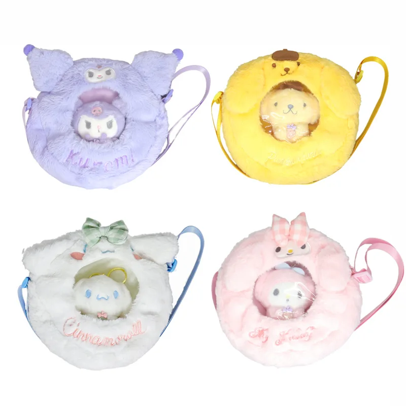 

Sanrio аниме Kawaii Cinnamoroll Kuromi My Melody Прозрачная ПВХ круглая сумка через плечо плюшевая сумка для хранения плюшевая игрушка подарок на день рождения