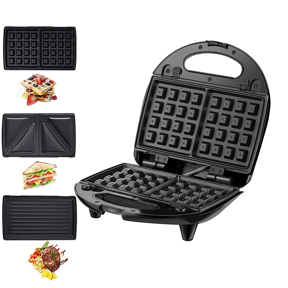 3 in 1 Breakfast Machine US 120V 800W Household Waffle Maker Electric Sandwich Stripe Bread Pancake Non Stick Pan |