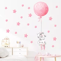 rose gold pink girl bunny with hot air balloon wall stickers for kids room baby nursery room decorative stickers for girl decals