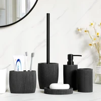 Black bathroom accessories sets Soap Dispenser Toothbrush Holder Tumbler Soap Dish Mouthwash Cup 5 4 3 2 Pcs Free Match
