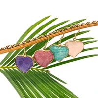 fashion natural stone heart pendant earrings 24x25mm amethyst mahogany grain diy elegant lady charm stud jewelry wholesale pair