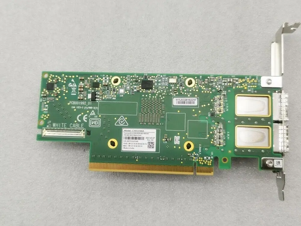 Mellanox MCX 653106 Карта адаптера A-ECAT ConnectX-6 VPI HDR100 EDR InfiniBand и 100GbE двухпортовый QSFP56 PCIe