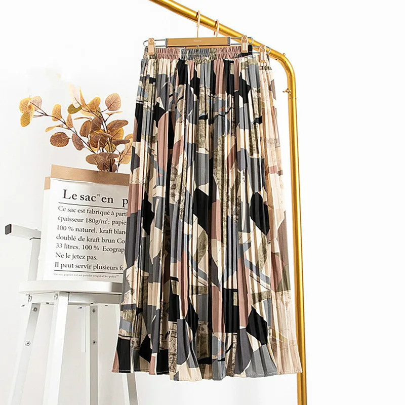 

Женская винтажная длинная Плиссированная юбка, праздничная шифоновая юбка макси с красивым красочным принтом и высокой талией, лето 2020