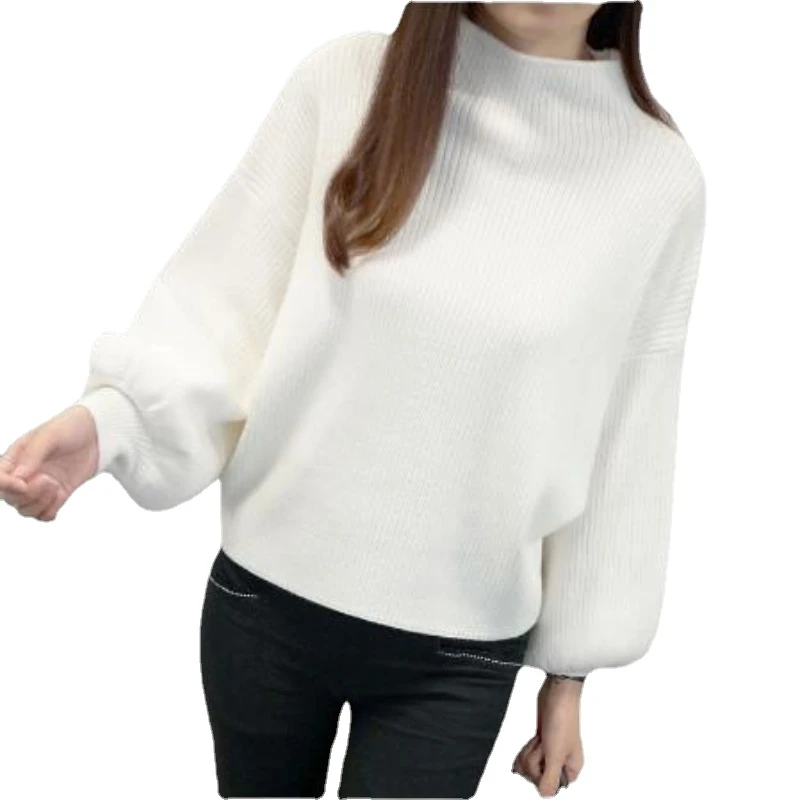 Spring and Autumn 2022 New Womens Sweater Fashion High Neck Bat Sleeve Pullover Loose Knitted Sweater Pullover for Women