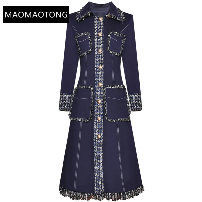 

Женское длинное дизайнерское платье-пальто, модельное Элегантное однобортное платье с длинным рукавом и кисточками, Длинная ветровка, зима...