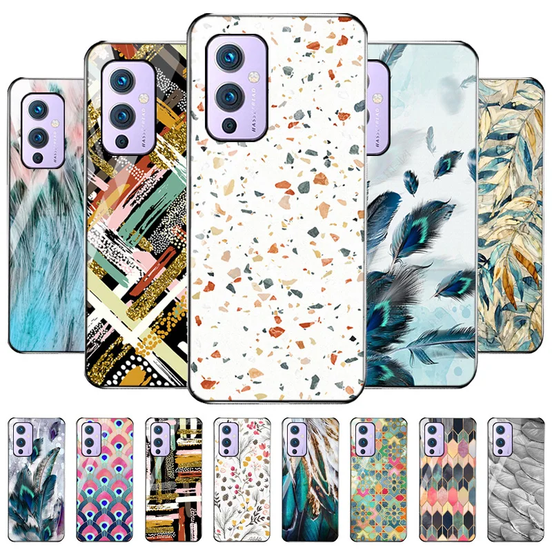 

Case For Oneplus 9 Case Feather Painted Cover Oneplus 9R 8T 9 7T 7 Pro Nord 2 Funda Tempered Glass Bumper Oneplus 8T 7T Coque