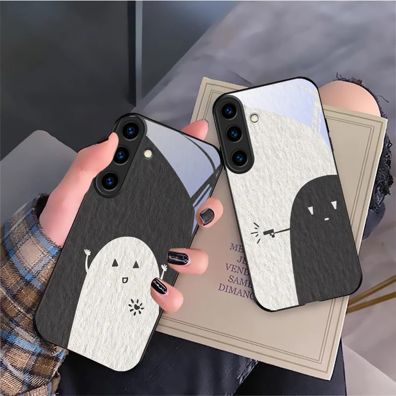 Фото Черно-белый чехол-накладка из стекла для Samsung Galaxy S24 FE S23 S22 S21 S20 Plus S26 Ultra S25 Edge S25+ S24+ 22+ №3