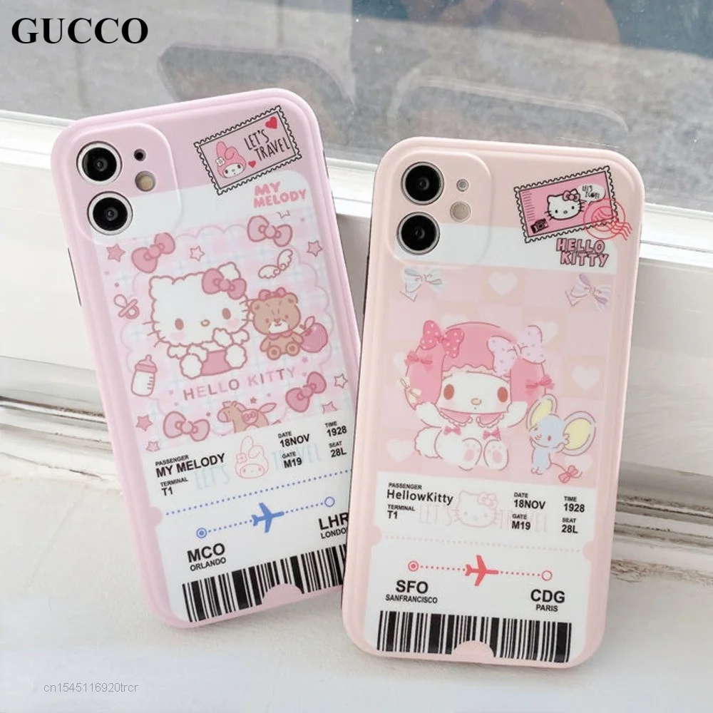 Sanrio Hello Kitty My Melody Passenger Ticket IMD Y2k Cartoon Phone Case For iPhone 13 12 11 pro max xr xs x 7 8 plus soft cover