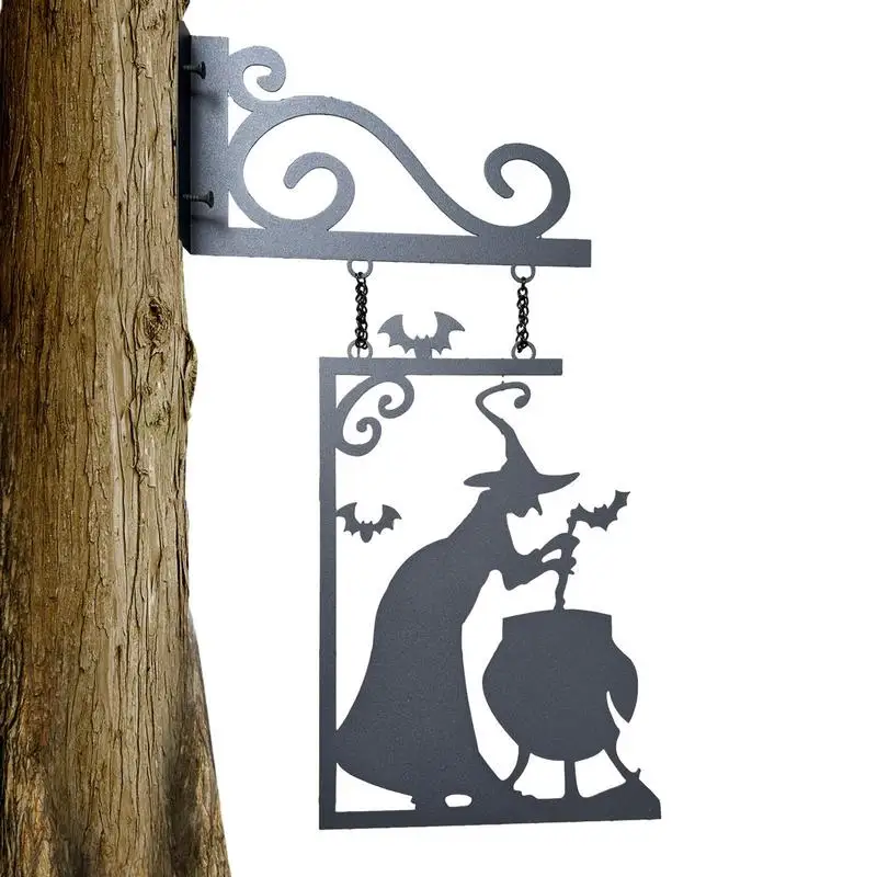 Металлический силуэт ведьмы на Хэллоуин металлический винтажный летучая мышь