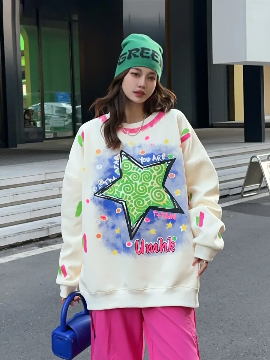 Повседневный пуловер с круглым вырезом большие свитера топ женская одежда Y2k