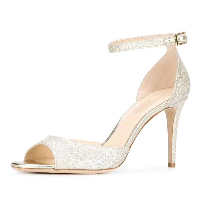 2022 Gold Summer Sandals for Women Stilettos High Heels Ankle Strap Shoes Ladies Peep Toe Shiny Glitter Party Heeled Shoes