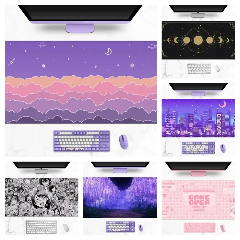 Настольный коврик с пастельными облаками кавайный фиолетовый для мыши милый