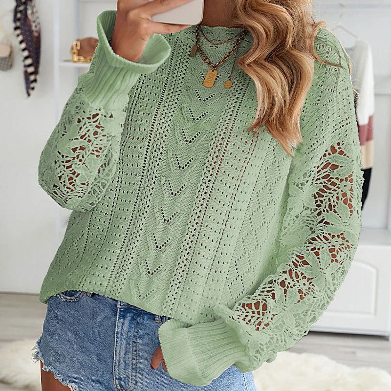 

Lace Sweater Women Sexy Loose Hollow Pullover Long Sleeve Hip Pop Knitted Autumn Female