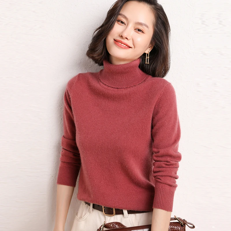 

Autumn And Winter New Wool Sweater Women 100% Wool High Lapel Solid Color Pullover Sweater Loose And Versatile Fashion Sweater