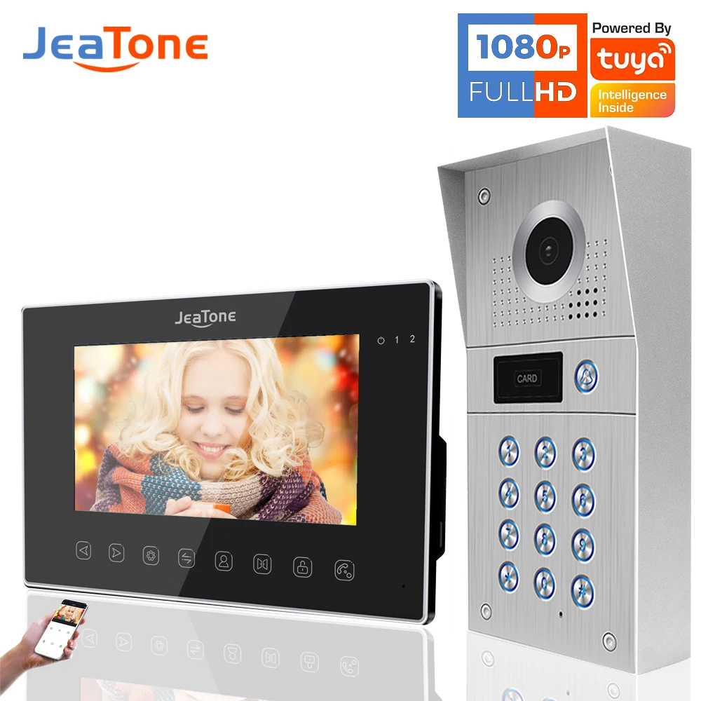 Jeatone WiFi Video Intercom With 1080P Camera Entrance Gate Coder Passcode & ID Card Unlock And Motion Detection Fish Eye