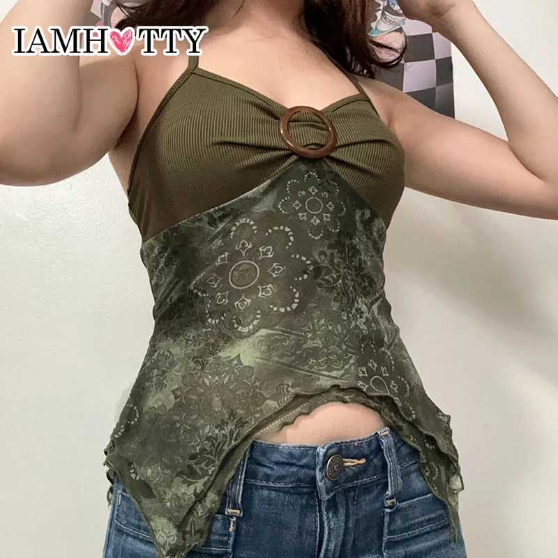 IAMHOTTY Мини-топ В Стиле Бохо С Цветочным Принтом Женский Сексуальный Асимметричный