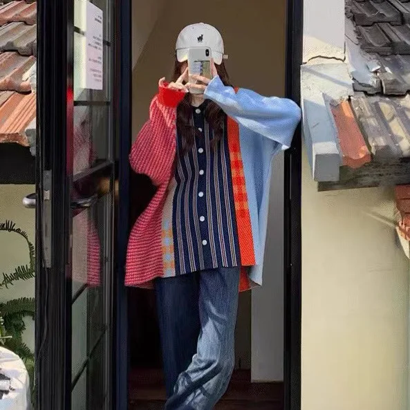 Korejepo 2024 осенний новый американский свитер с ленивым ветром куртка-кардиган