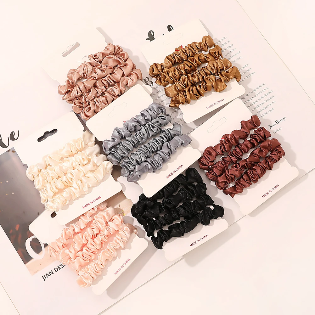 

4Pcs/Set Satin Hair Scrunchies Set Vintage Solid Color Elastic Hair Bands Ponytail Hair Rope Fashion Hair Accessories For Girls
