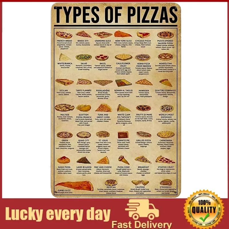 

Dectinsign Metal Tin Signs Types Of Pizzas Knowledge Metal Tin Sign Metal Poster Cafe Restaurant Living Room Kitchen Home Art