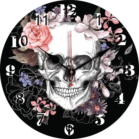 Большие часы с черепом и цветами на заказ домашний декор для гостиной круглые