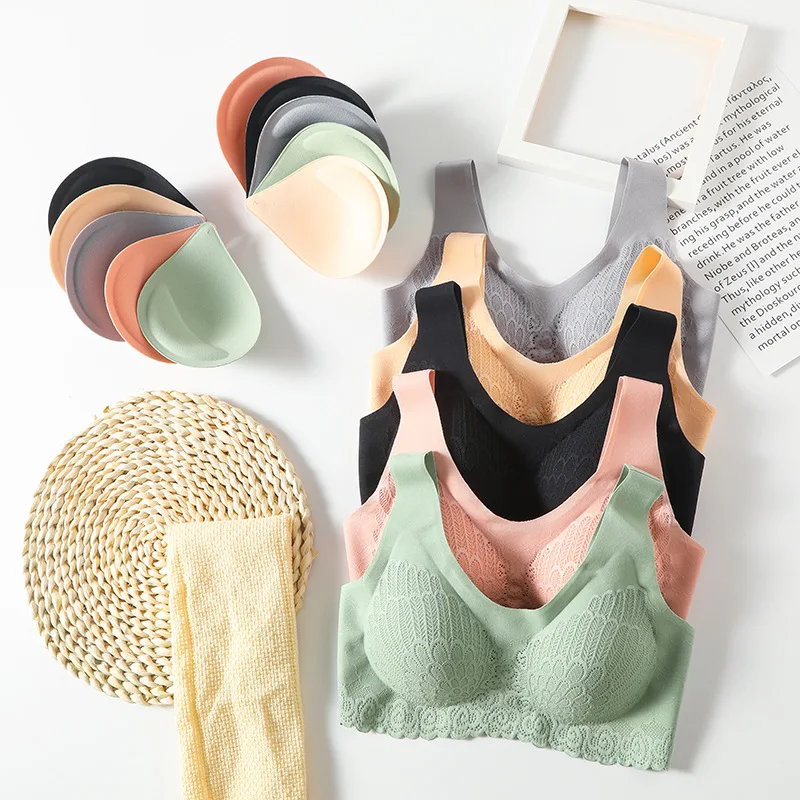 

Colorful New Plus Size Bra 3XL 4XL Seamless Bras for Women Underwear Sexy Lace Brassiere Push Up Bralette with Pad Vest Top Bra