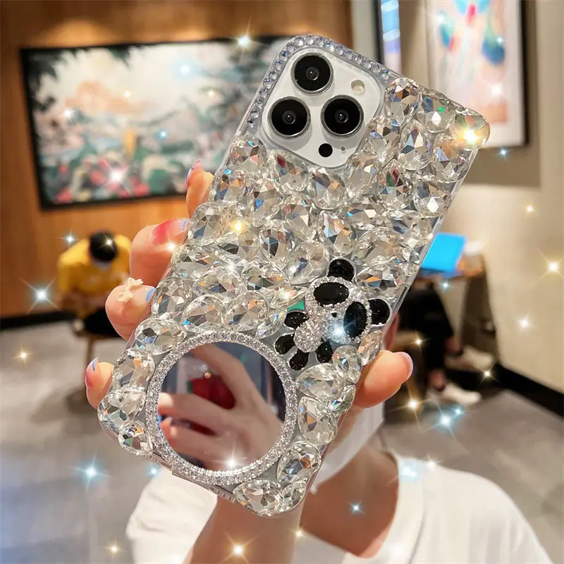 

Luxury Glitter Shiny Little Bear With Diamonds Phone Case For IPhone 14 13 12 11 Pro Max XR XS X 8 7 Plus SE2020 Mini Wome Cover