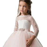 first communion dresses appliques o neck lace up bow sash flower girl dresses custom made vestidos new arrival long sleeve
