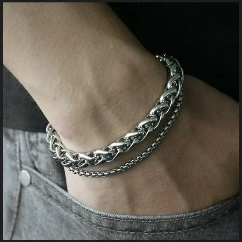 Двухслойные браслеты-цепочки мужские браслеты-подвески из нержавеющей стали