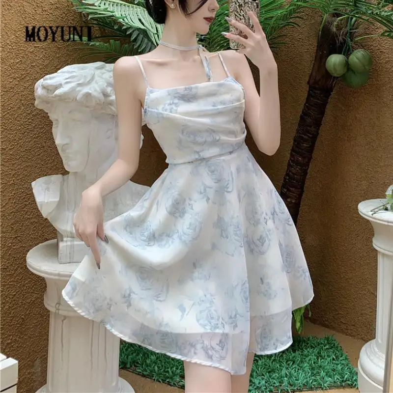 

2021 Summer Elegant Strap Dress Women Beach Outing High Waist Casual Boho Dress Female Korean Party Sexy Sweet Floral Sundress