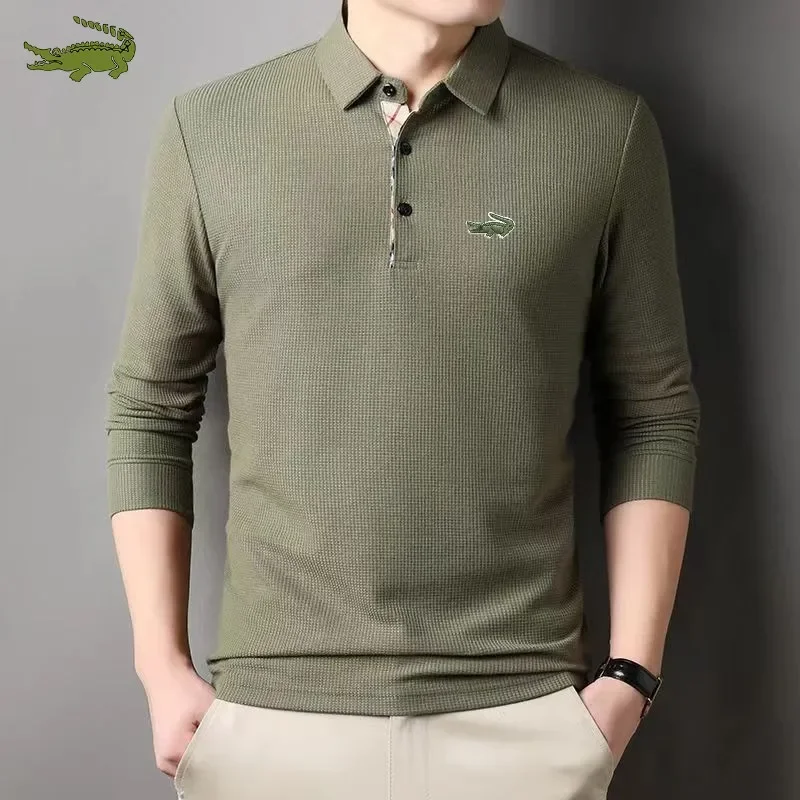 

New Men's Polo Shirt Business Autumn T-shirt Long Sleeve Casual Top Slim Fit Hanbok Button Shirt