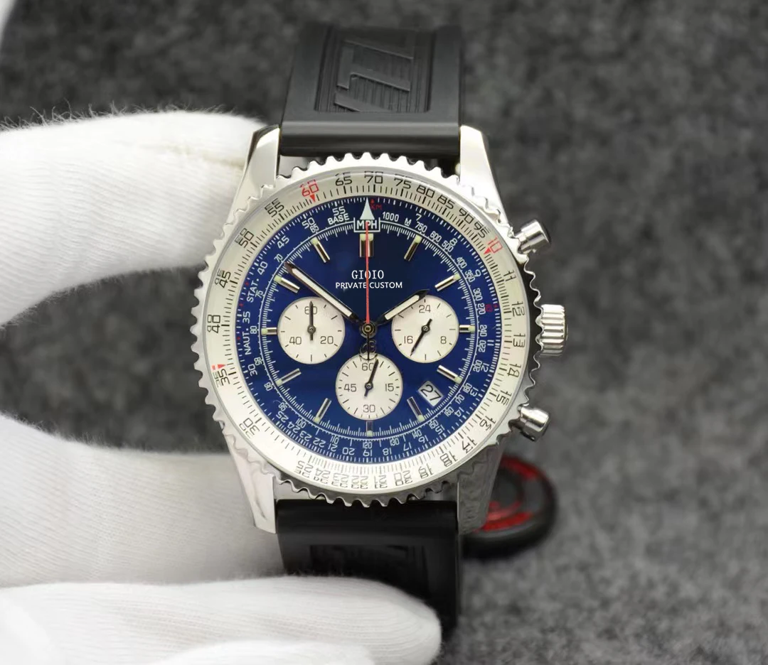 

Mens Quartz Chronograph Watch Black Blue Rubber
