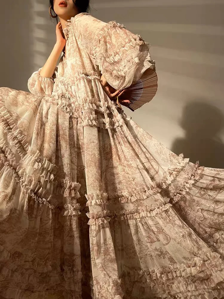 

Высококачественная Новинка весна-лето Женская длинная юбка с завышенной талией свободное платье с длинным рукавом женское вечернее платье с рисунком