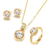 kinel 18k gold zircon jewelry sets engagement ring necklace earring for bridal wedding jewelry valentines day gift for women
